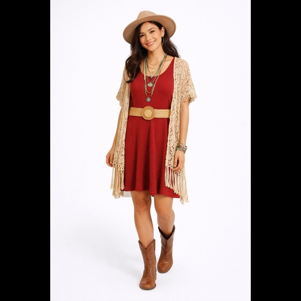 FREE PEOPLE Maroon Red Ribbed T Shirt Dress - Picture 1 of 5